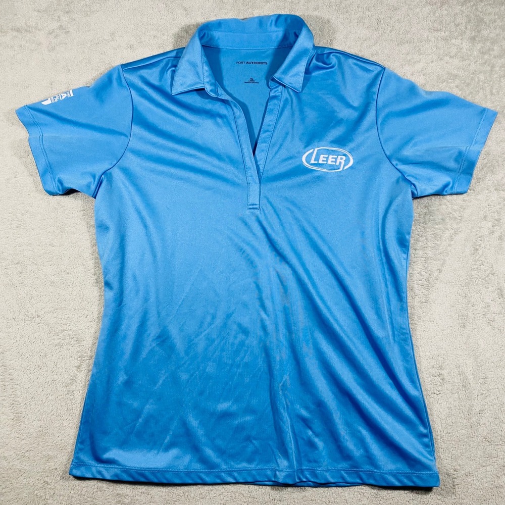 Port Authority‎ Polo Shirt Ladies XL Blue LEER Logo Performance Short Sleeve